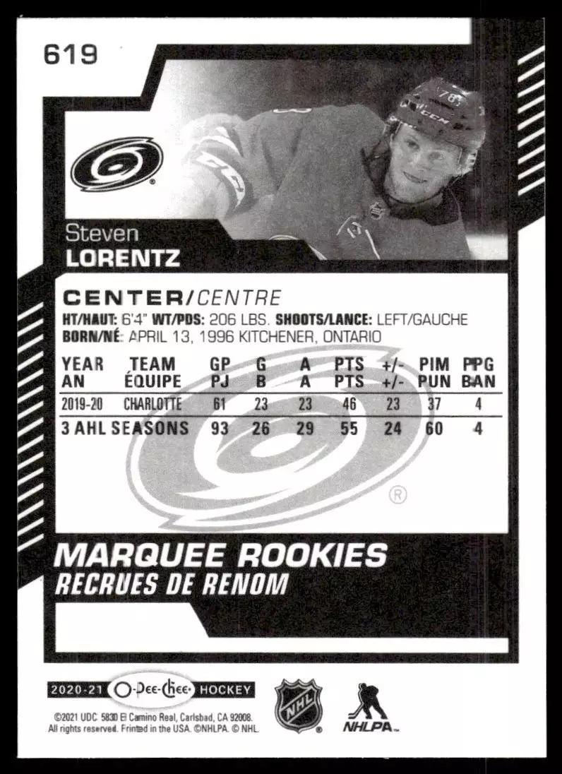 2020-21 O-Pee-Chee #619 Steven Lorentz RC 1
