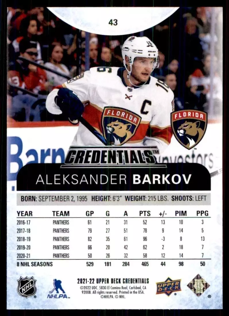 2021-22 Upper Deck Credentials #43 Aleksander Barkov 1