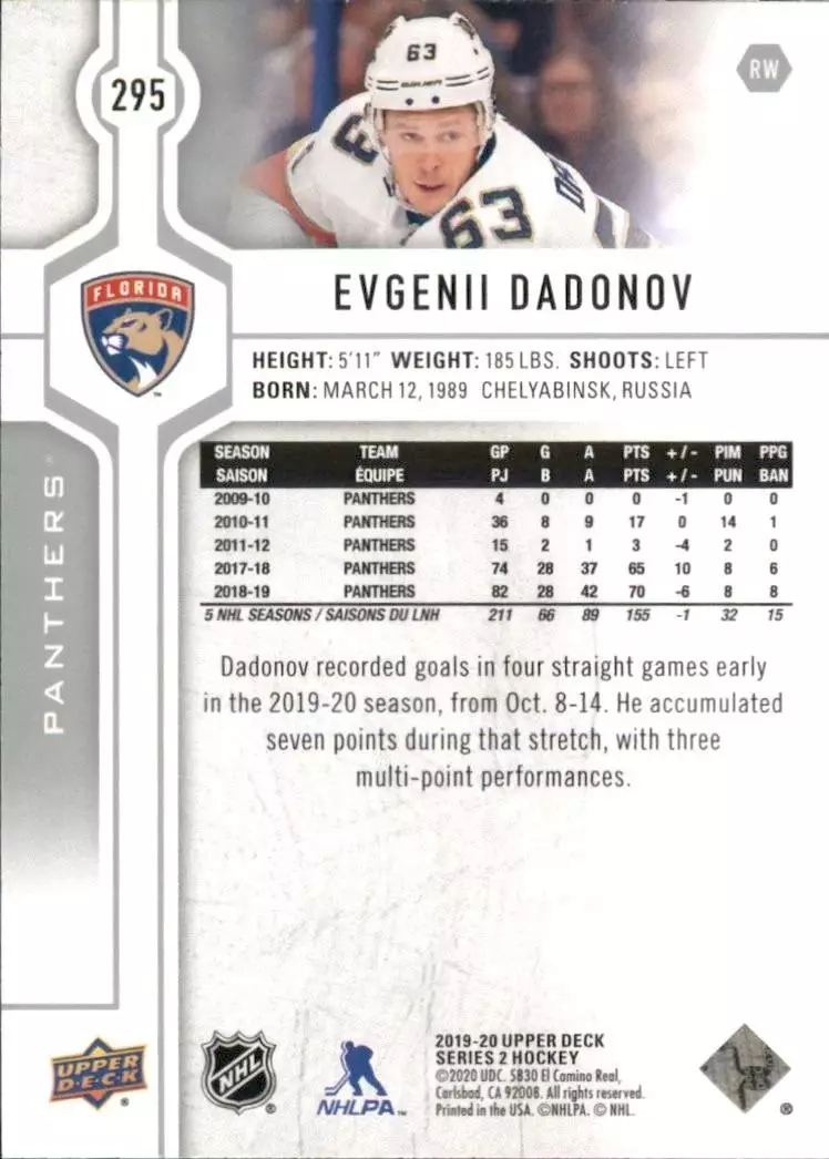 2019-20 Upper Deck #295 Evgenii Dadonov 1