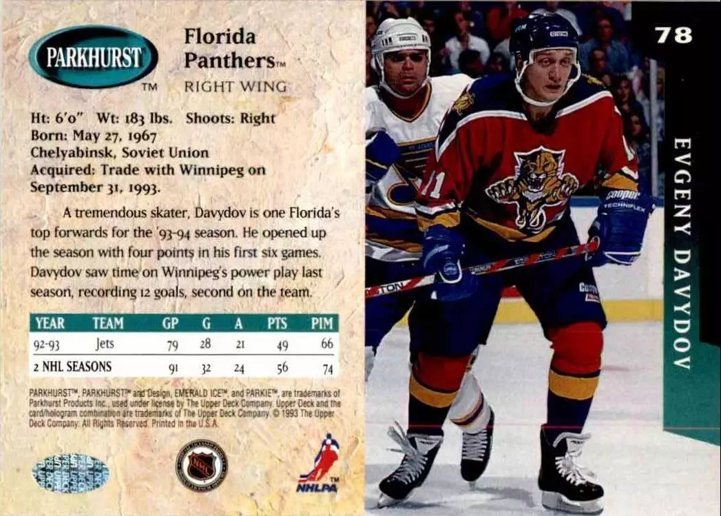 1993-94 Parkhurst #78 Evegny Davydov 1