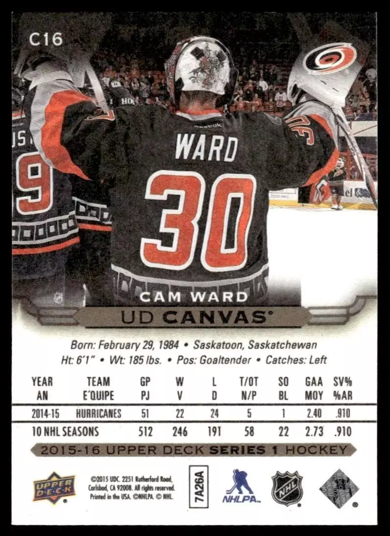 2015-16 Upper Deck Canvas #C16 Cam Ward 1