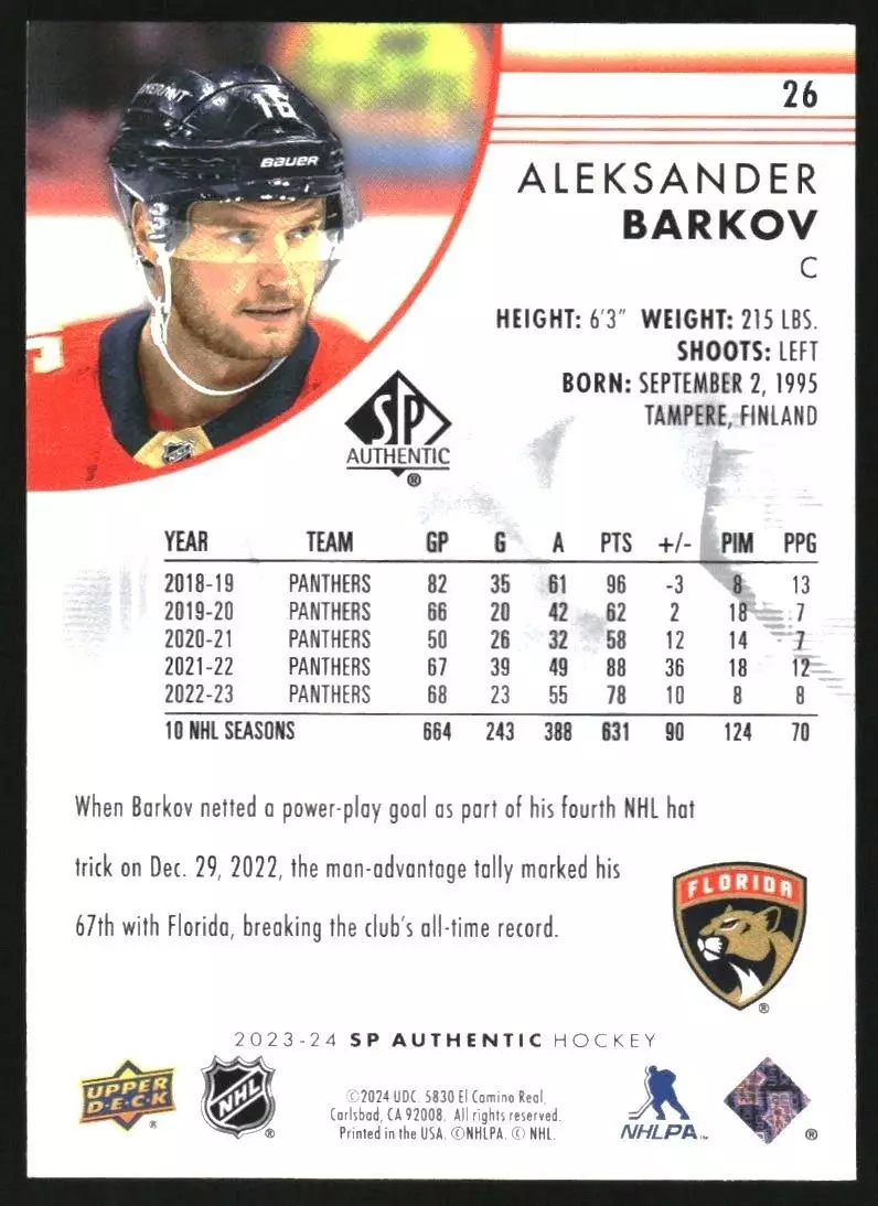 2023-24 SP Authentic #26 Aleksander Barkov 1