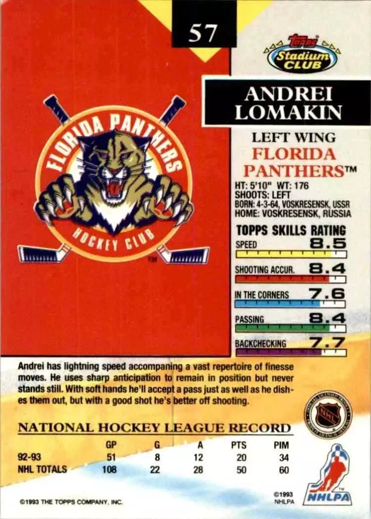 1993-94 Stadium Club #57 Andrei Lomakin 1