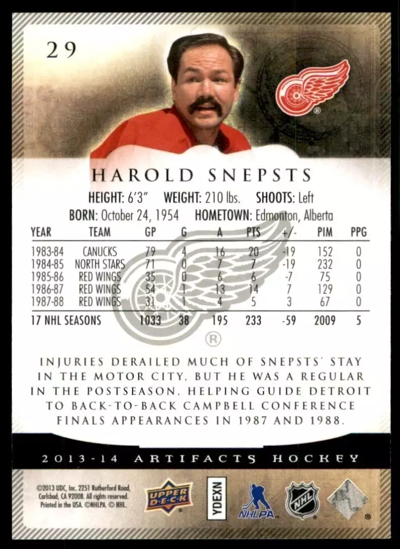 2013-14 Artifacts #29 Harold Snepsts 1