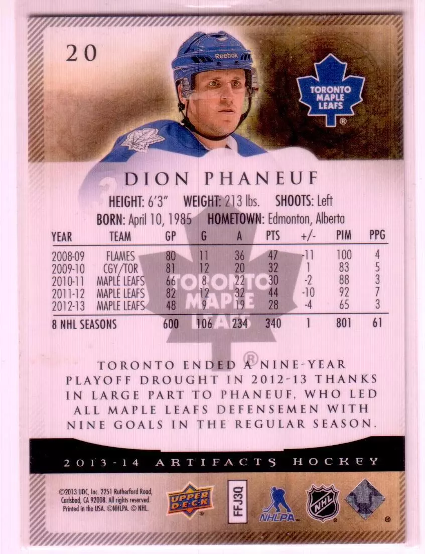 2013-14 Artifacts #20 Dion Phaneuf 1