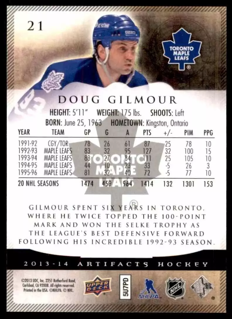 2013-14 Artifacts #21 Doug Gilmour 1