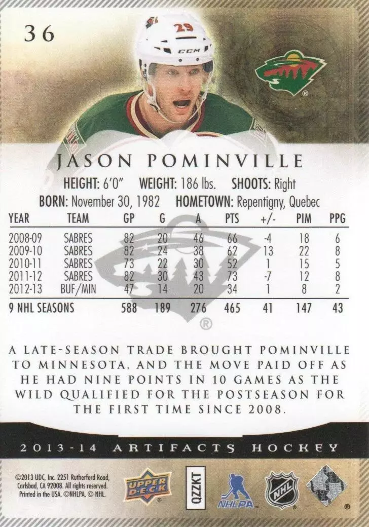 2013-14 Artifacts #36 Jason Pominville 1