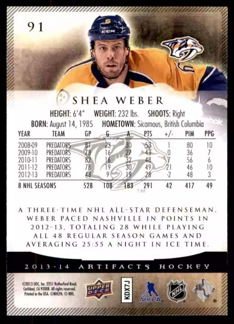2013-14 Artifacts #91 Shea Weber 1