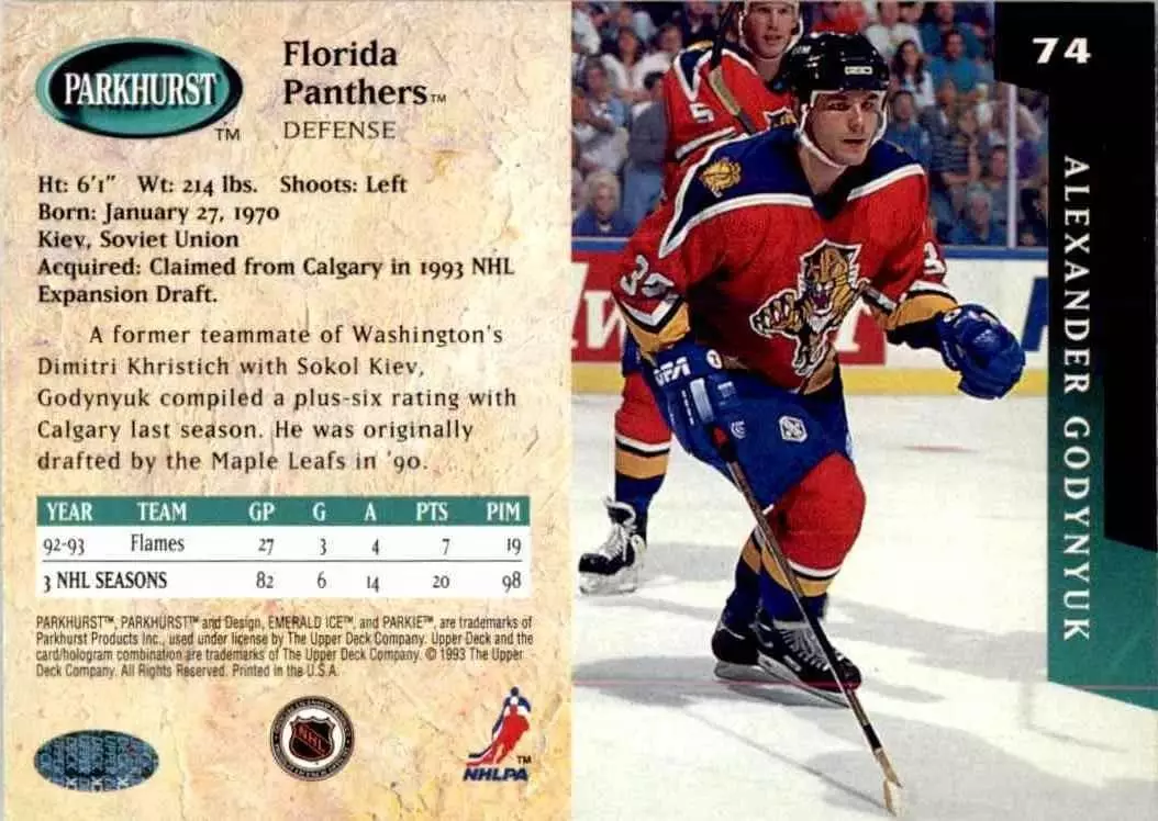 1993-94 Parkhurst #74 Alexander Godynyuk 1