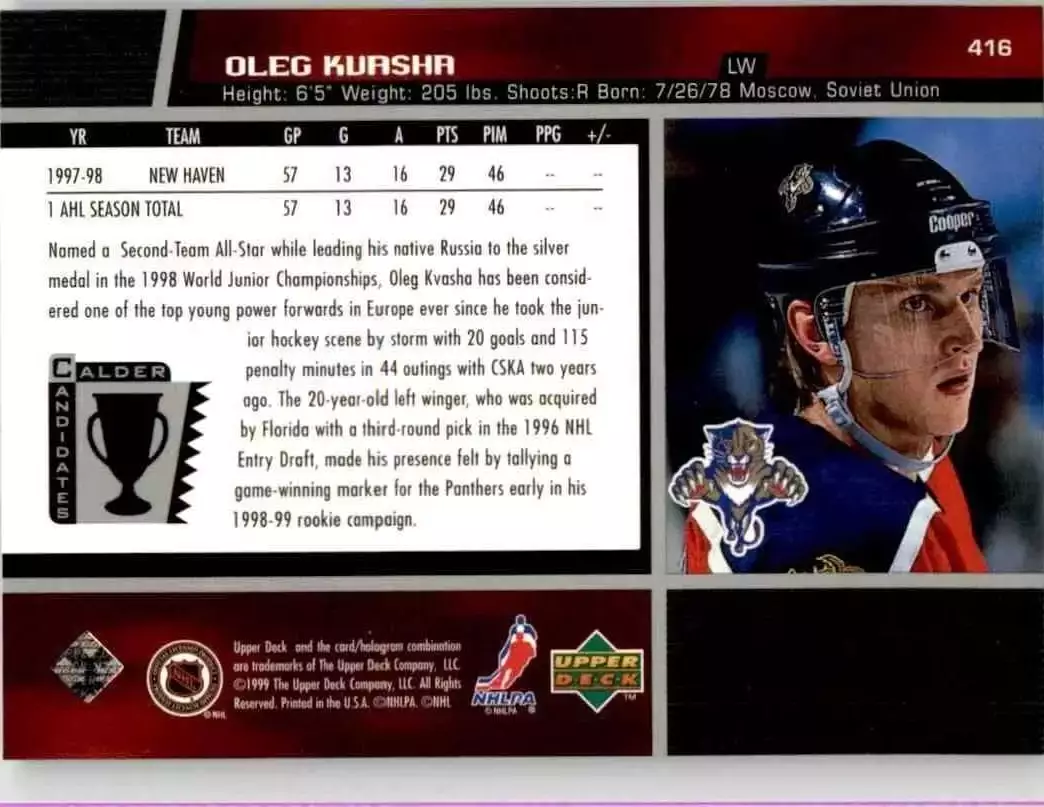 1998-99 Upper Deck Gold Reserve #416 Oleg Kvasha CC RC 1
