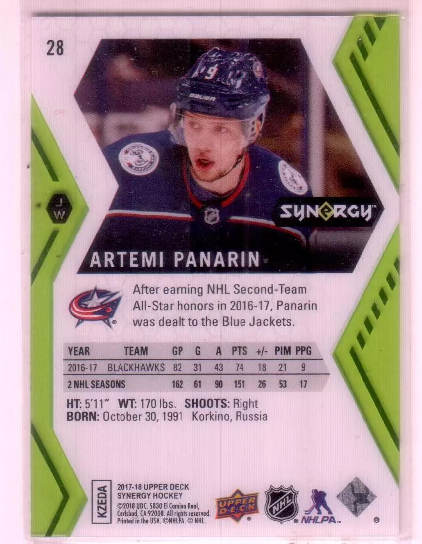 2017-18 Synergy Green #28 Artemi Panarin 1