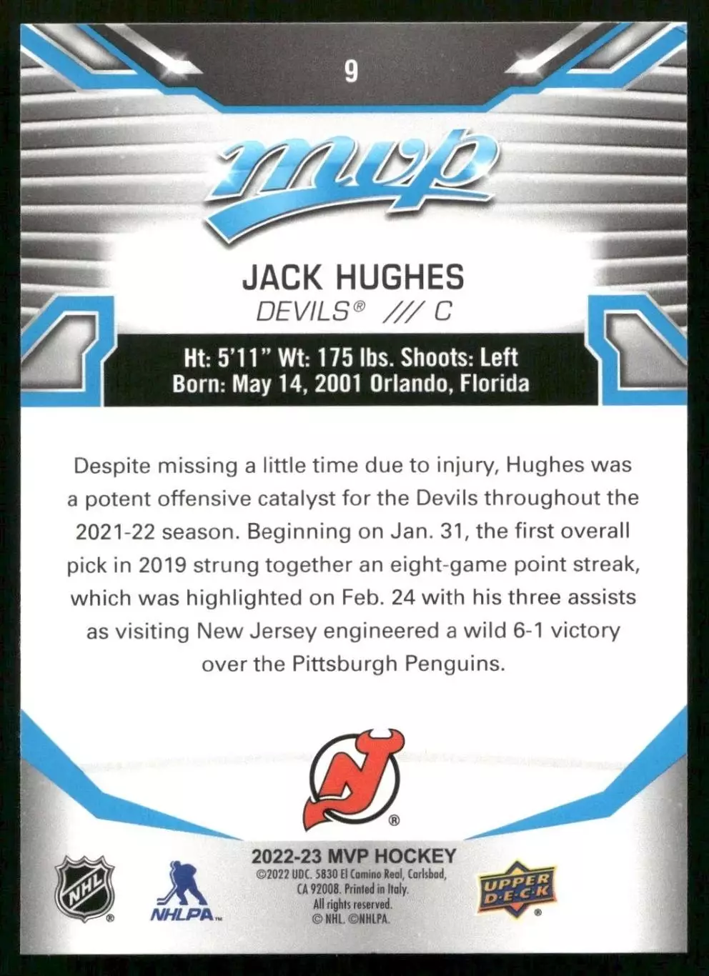 2022-23 Upper Deck MVP #9 Jack Hughes 1