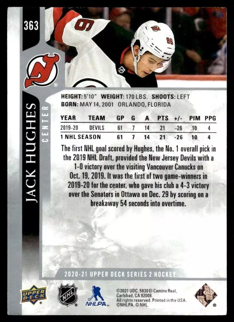 2020-21 Upper Deck #363 Jack Hughes 1