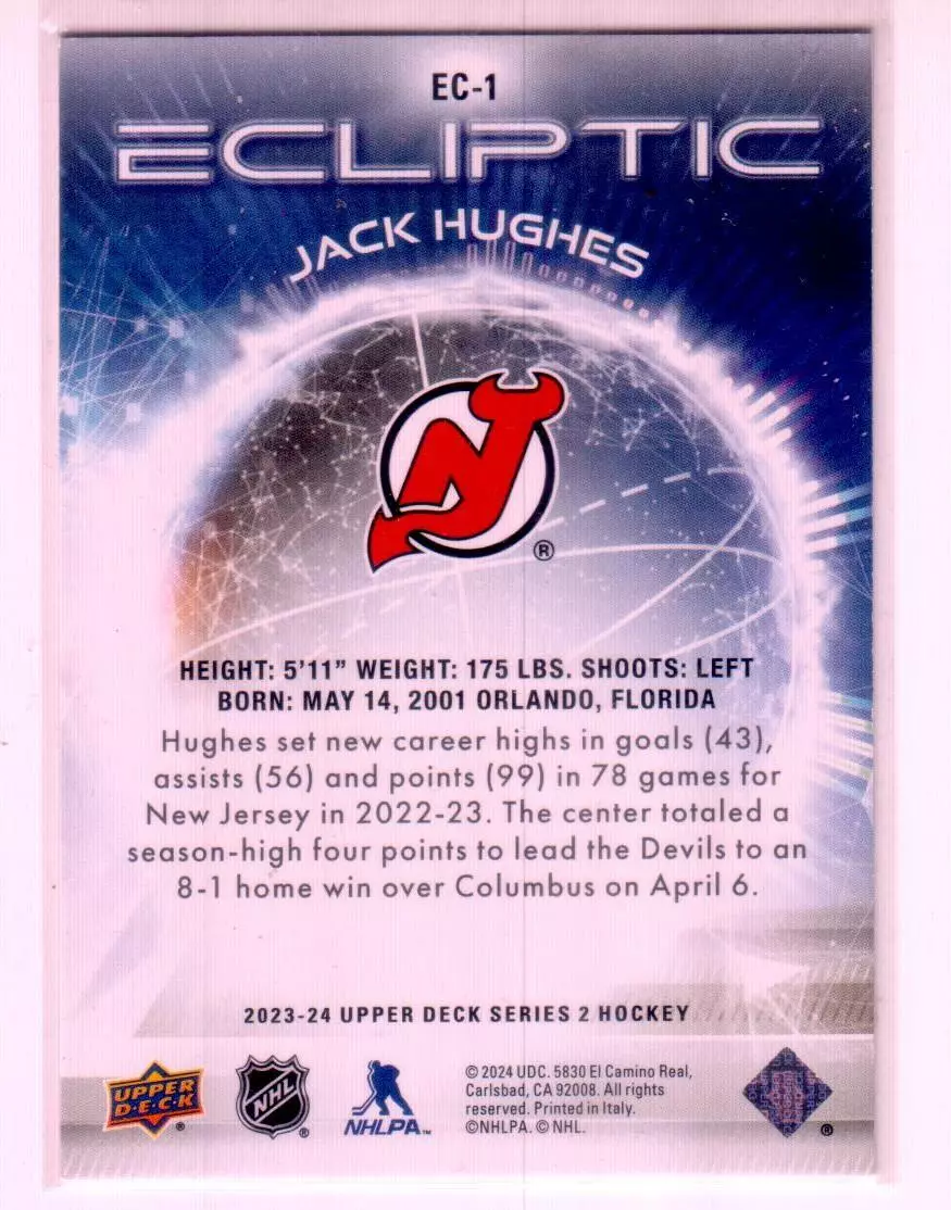 2023-24 Upper Deck Ecliptic #EC1 Jack Hughes 1