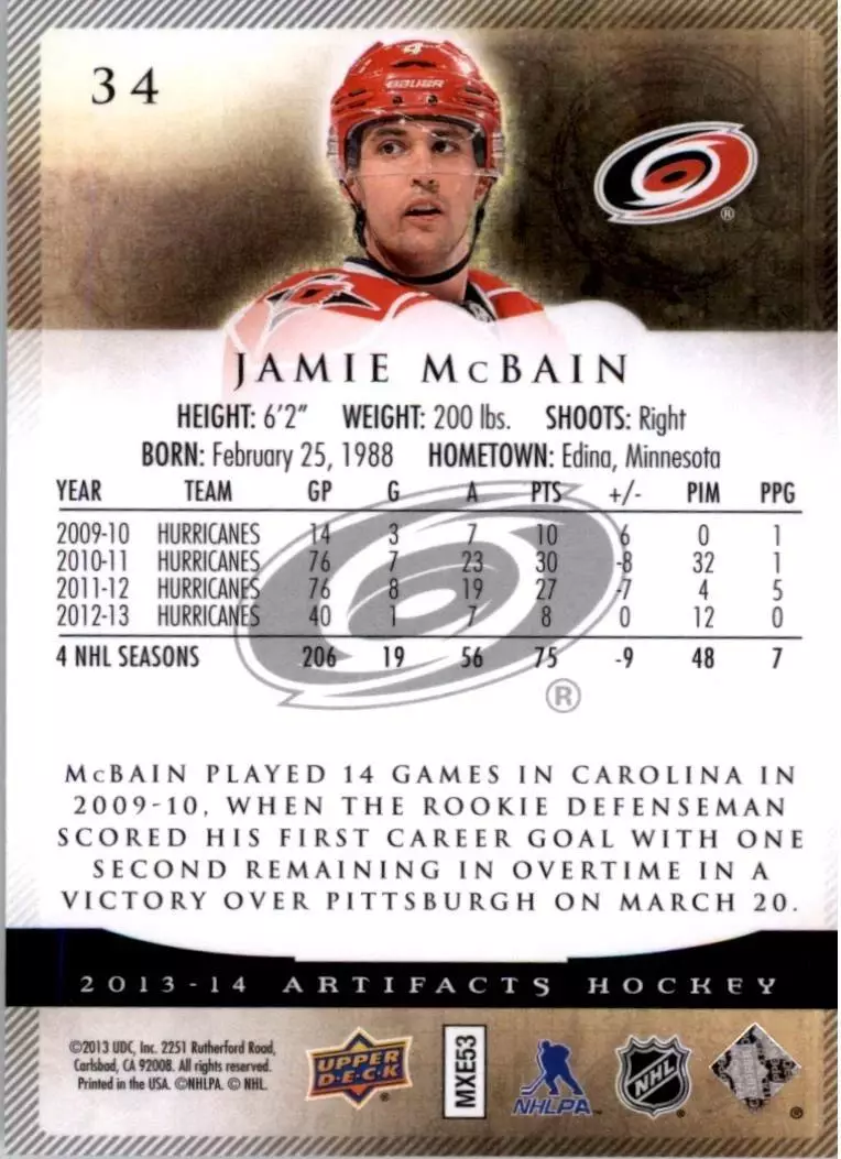 2013-14 Artifacts #34 Jamie McBain 1