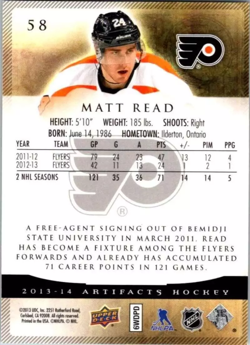 2013-14 Artifacts #58 Matt Read 1