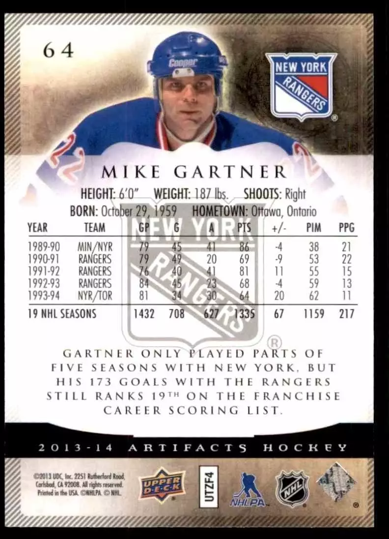 2013-14 Artifacts #64 Mike Gartner 1