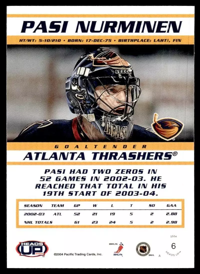 2003-04 Pacific Heads Up #6 Pasi Nurminen 1