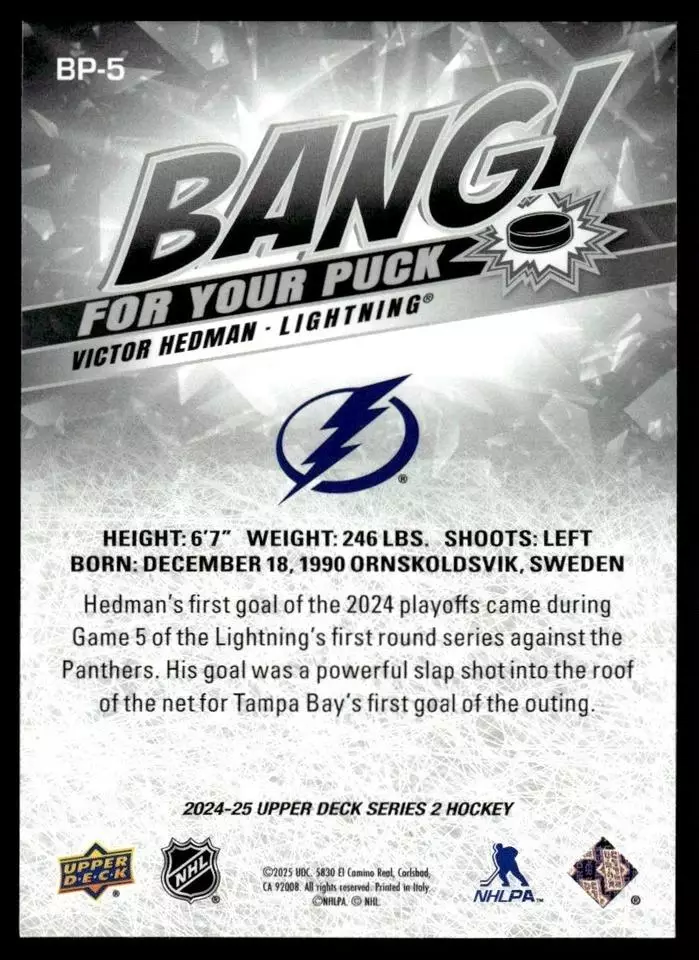 2024-25 Upper Deck Bang For Your Puck #BP5 Victor Hedman 1