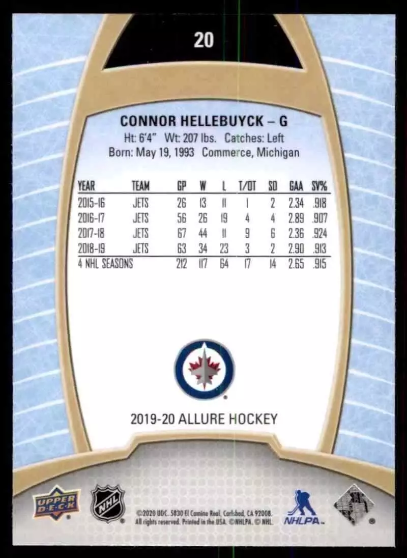 2019-20 Upper Deck Allure #20 Connor Hellebuyck 1