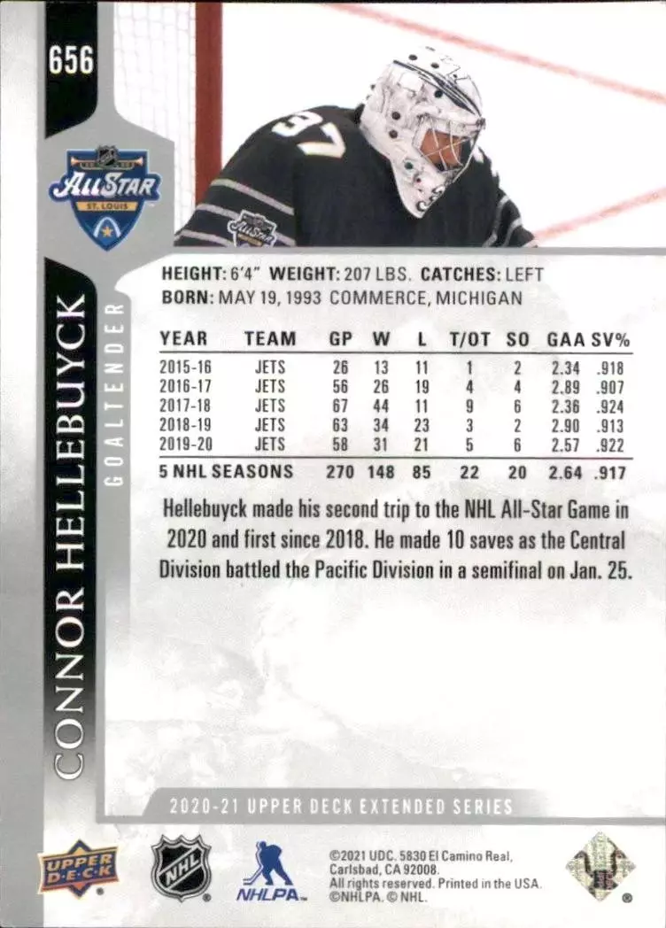 2020-21 Upper Deck #656 Connor Hellebuyck AS 1