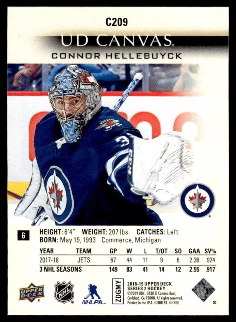 2018-19 Upper Deck Canvas #C209 Connor Hellebuyck 1