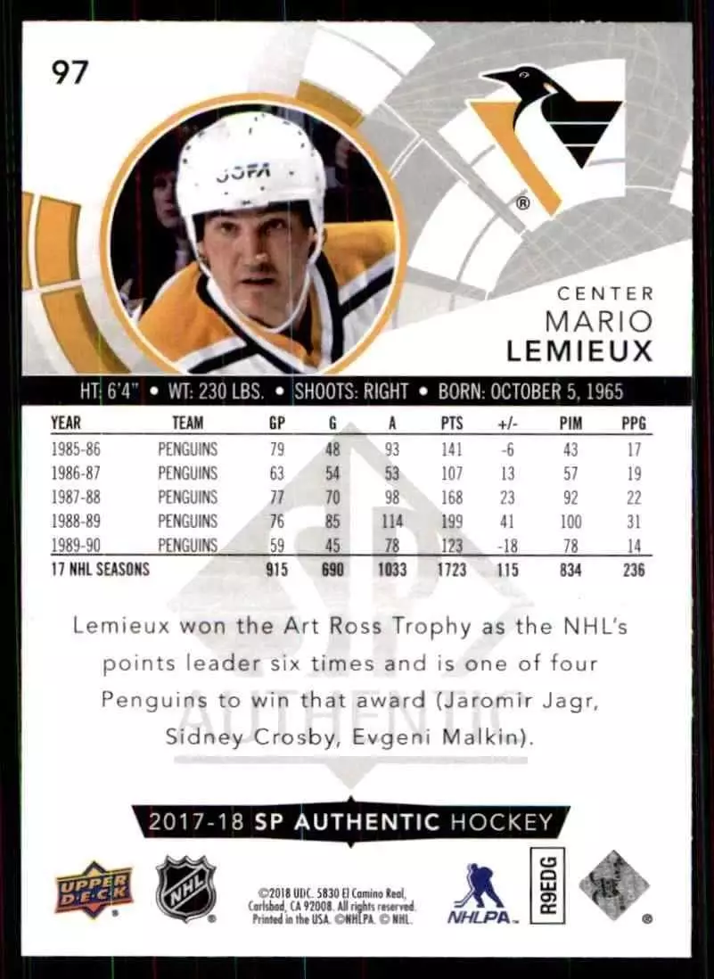 2017-18 SP Authentic #97 Mario Lemieux 1