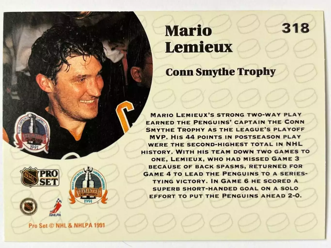 1991-92 Pro Set #318 Mario Lemieux Smythe 1