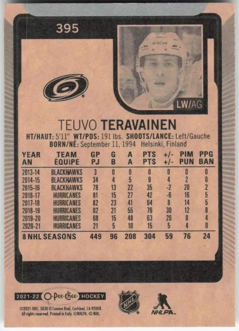 2021-22 O-Pee-Chee #395 Teuvo Teravainen 1
