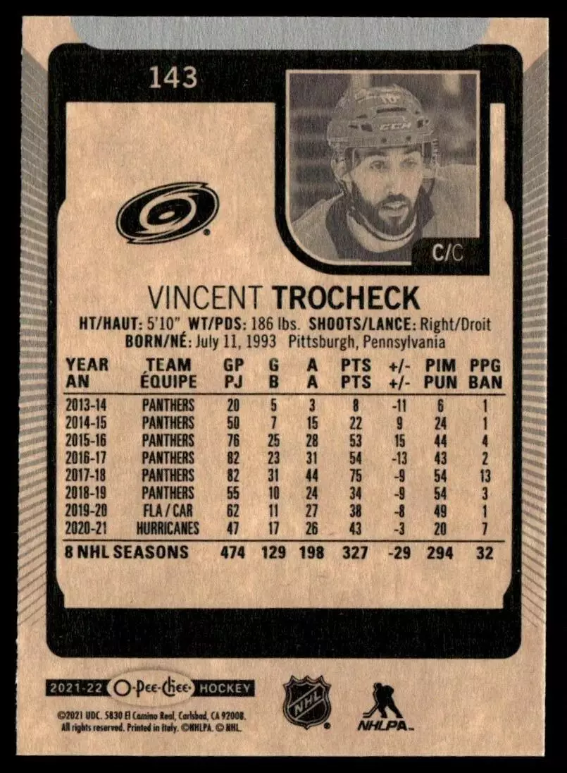 2021-22 O-Pee-Chee #143 Vincent Trocheck 1