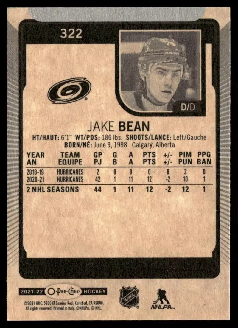2021-22 O-Pee-Chee #322 Jake Bean 1