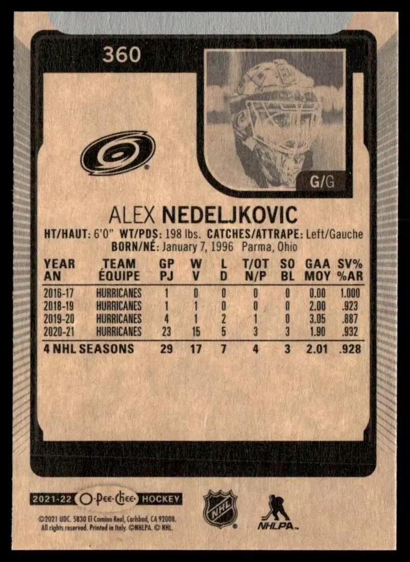 2021-22 O-Pee-Chee #360 Alex Nedeljkovic 1