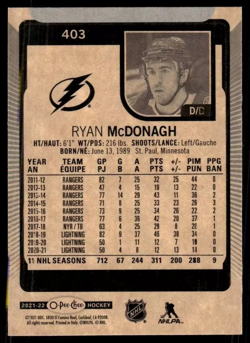 2021-22 O-Pee-Chee #403 Ryan McDonagh 1