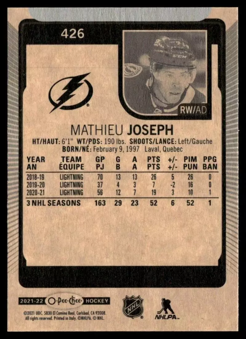2021-22 O-Pee-Chee #426 Mathieu Joseph 1