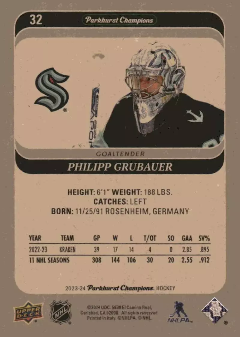 2023-24 Parkhurst Champions #32 Philipp Grubauer 1