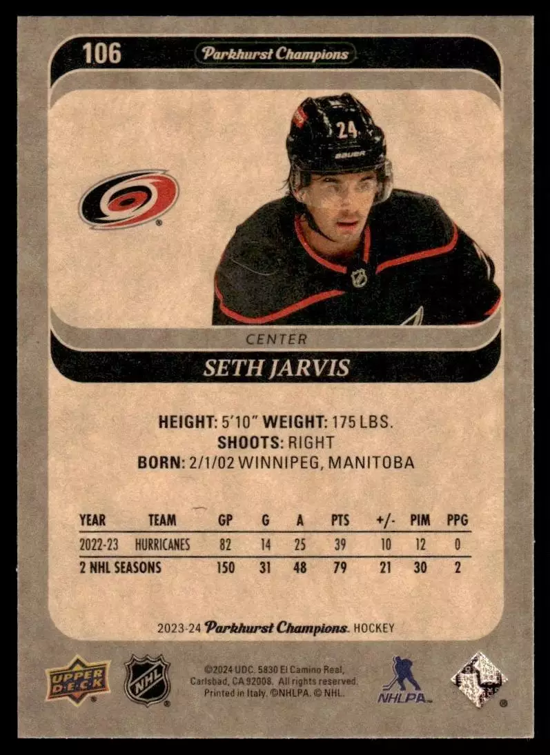 2023-24 Parkhurst Champions #106 Seth Jarvis 1