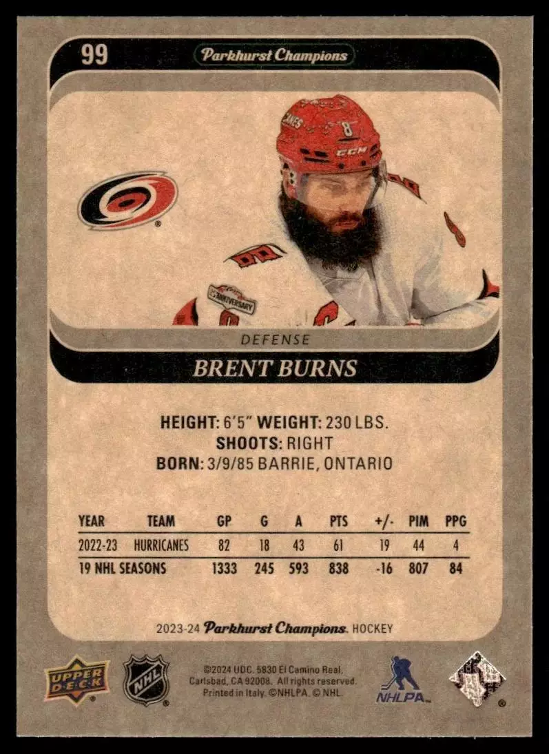 2023-24 Parkhurst Champions #99 Brent Burns 1