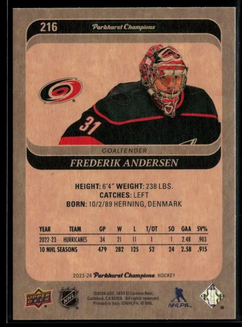 2023-24 Parkhurst Champions #216 Frederik Andersen 1