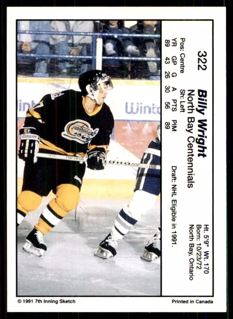 1990-91 7th Inning Sketch OHL #322 Billy Wright 1