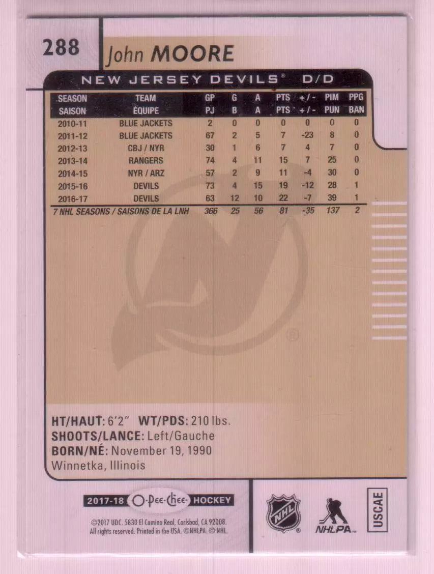 2017-18 O-Pee-Chee Rainbow #288 John Moore 1