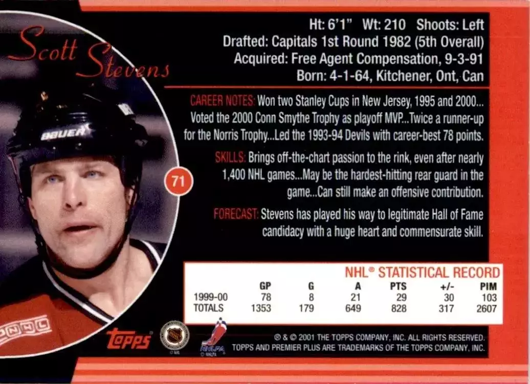 2000-01 Topps Premier Plus #71 Scott Stevens 1