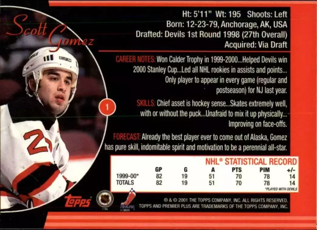 2000-01 Topps Premier Plus #1 Scott Gomez 1
