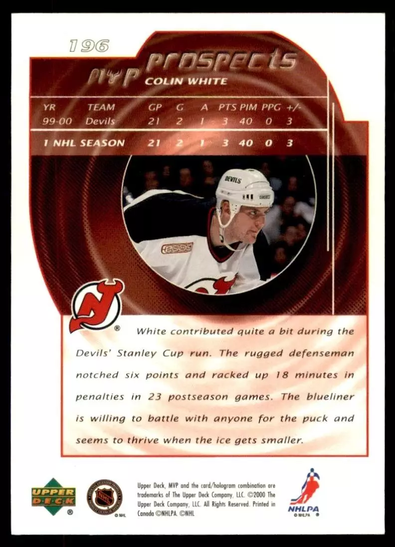 2000-01 Upper Deck MVP #196 Colin White RC 1