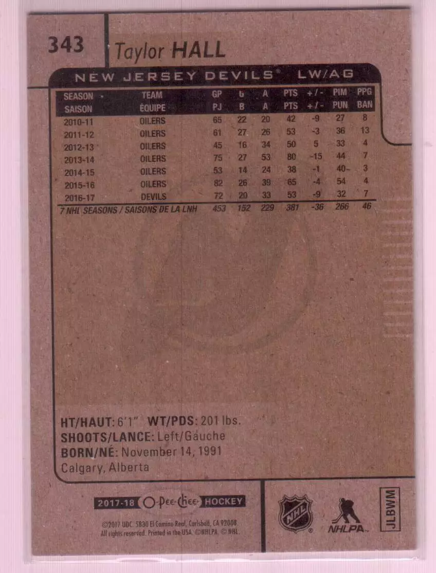 2017-18 O-Pee-Chee #343 Taylor Hall 1