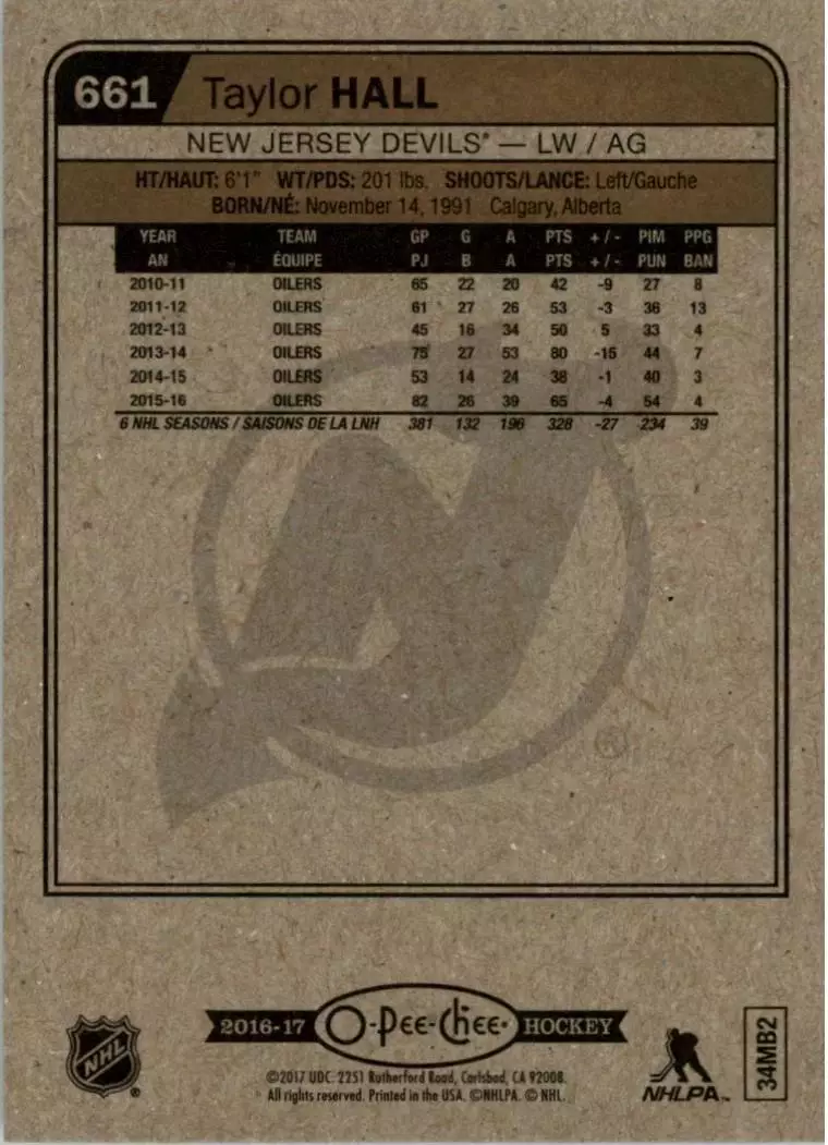 2016-17 O-Pee-Chee #661B Taylor Hall 1