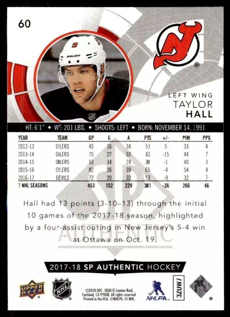 2017-18 SP Authentic #60 Taylor Hall 1