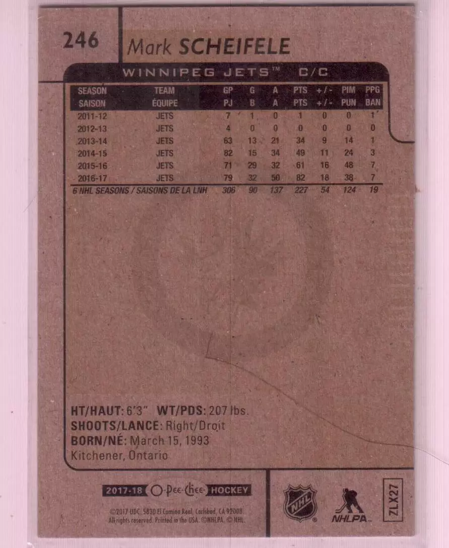 2017-18 O-Pee-Chee #246 Mark Scheifele 1