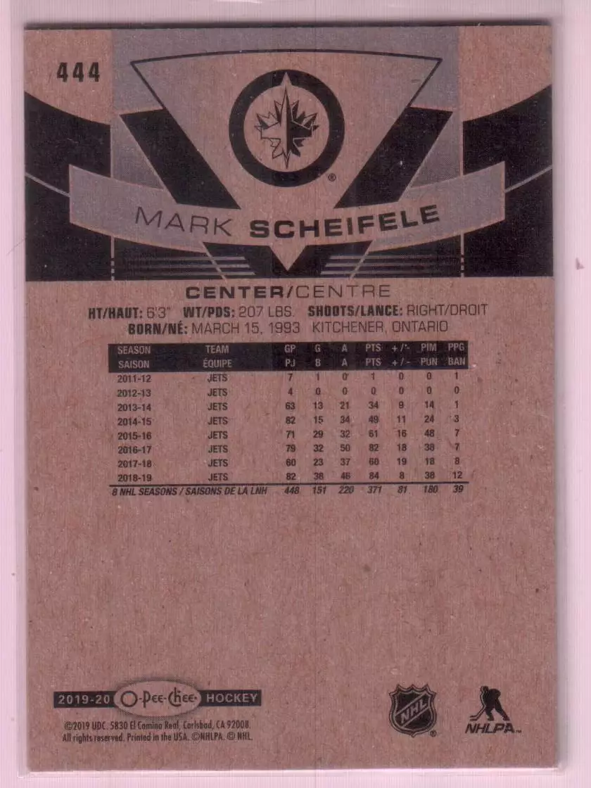 2019-20 O-Pee-Chee #444 Mark Scheifele 1