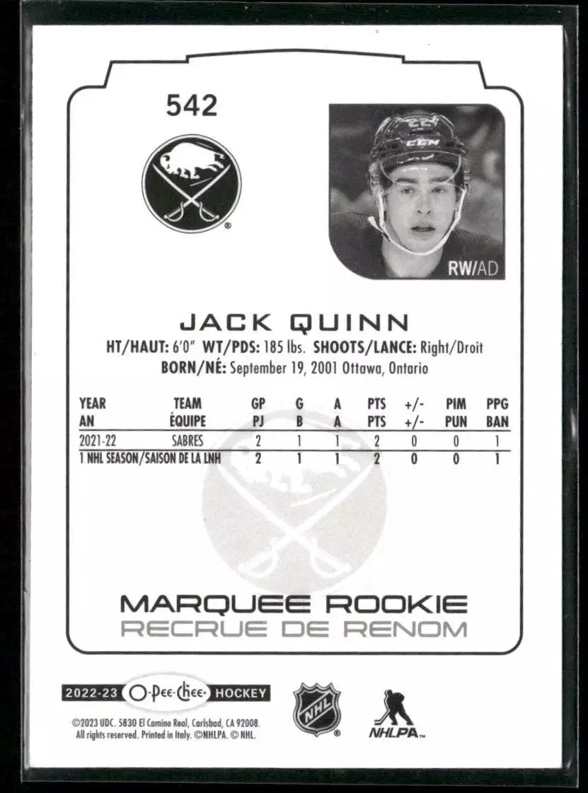 2022-23 O-Pee-Chee #542 Jack Quinn RC 1