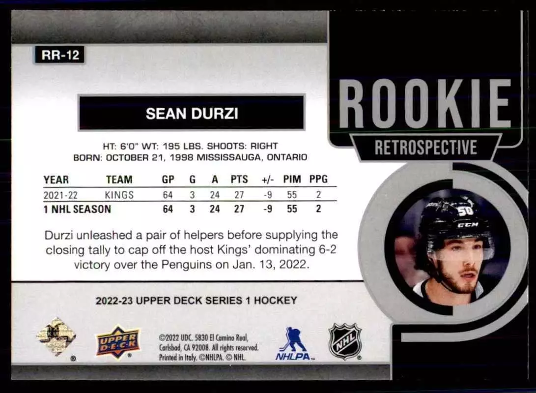 2022-23 Upper Deck Rookie Retrospective #RR12 Sean Durzi 1